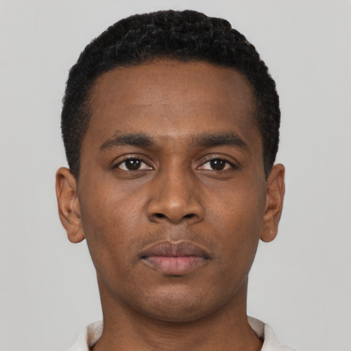 Neutral black young-adult male with short  brown hair and brown eyes