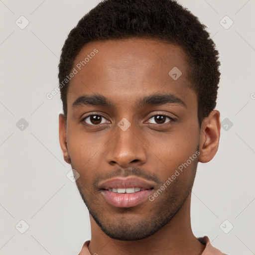 Neutral black young-adult male with short  brown hair and brown eyes