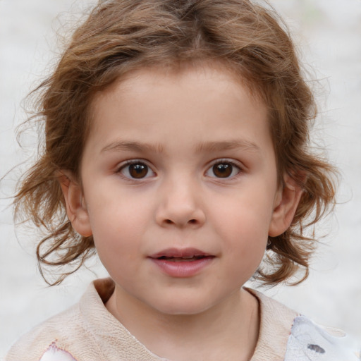 Neutral white child female with medium  brown hair and grey eyes