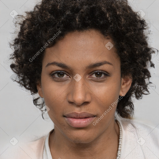 Neutral black young-adult female with short  brown hair and brown eyes