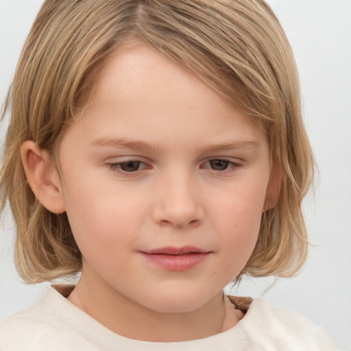 Neutral white child female with medium  brown hair and brown eyes