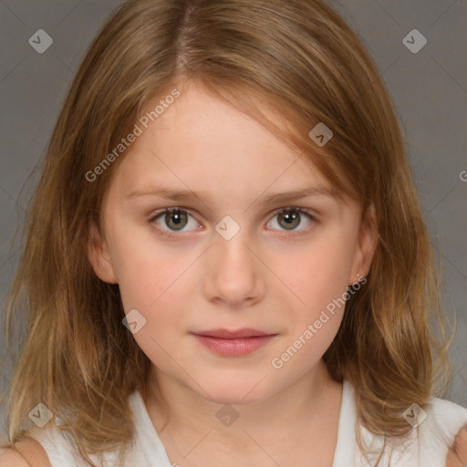 Neutral white child female with medium  brown hair and brown eyes