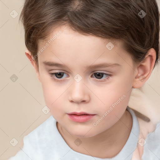 Neutral white child female with short  brown hair and brown eyes