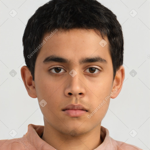 Neutral asian young-adult male with short  brown hair and brown eyes