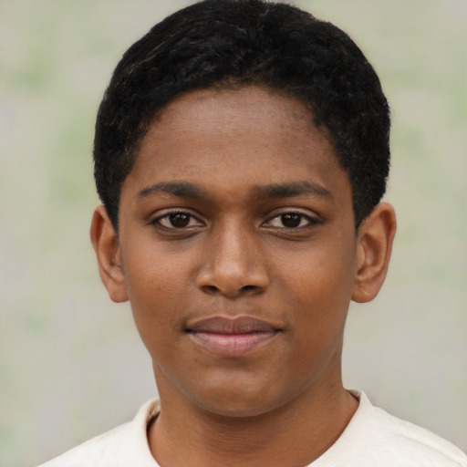 Neutral black young-adult female with short  black hair and brown eyes