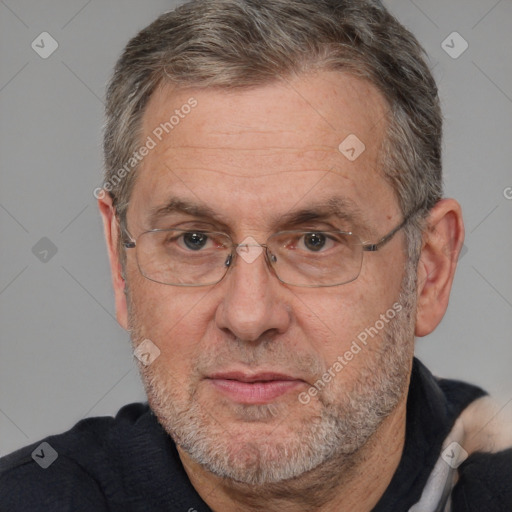 Neutral white middle-aged male with short  brown hair and brown eyes