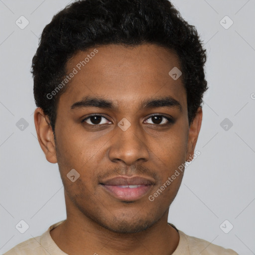 Neutral black young-adult male with short  brown hair and brown eyes