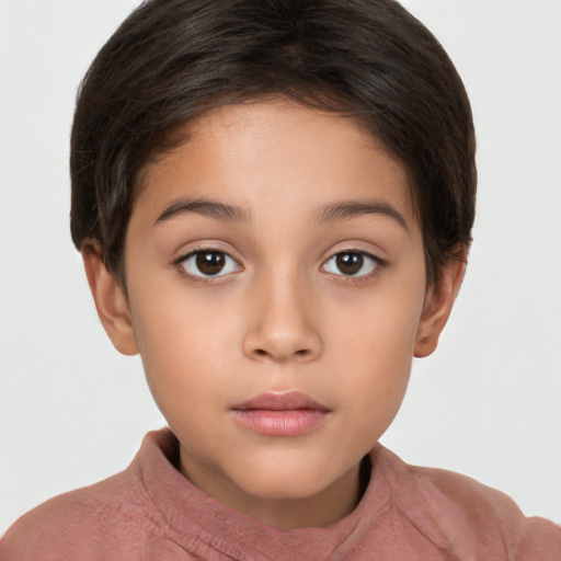 Neutral white child female with short  brown hair and brown eyes