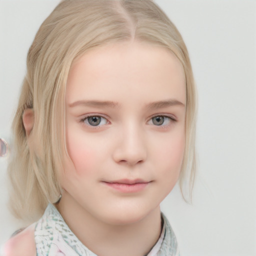 Neutral white child female with medium  blond hair and blue eyes