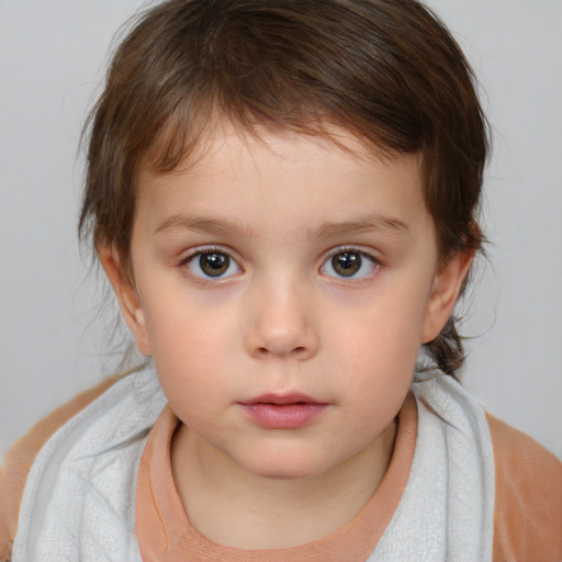 Neutral white child female with medium  brown hair and brown eyes