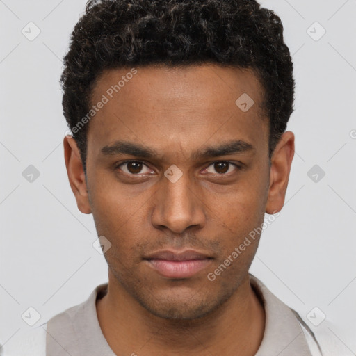 Neutral black young-adult male with short  brown hair and brown eyes