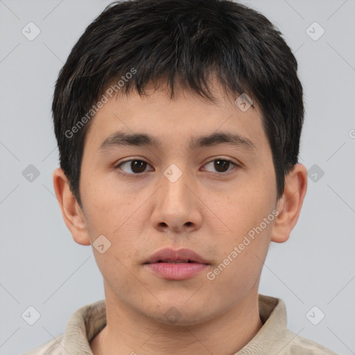 Neutral asian young-adult male with short  brown hair and brown eyes
