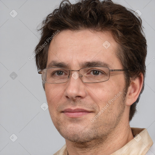 Neutral white adult male with short  brown hair and brown eyes