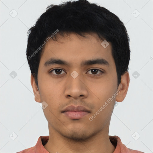 Neutral asian young-adult male with short  black hair and brown eyes