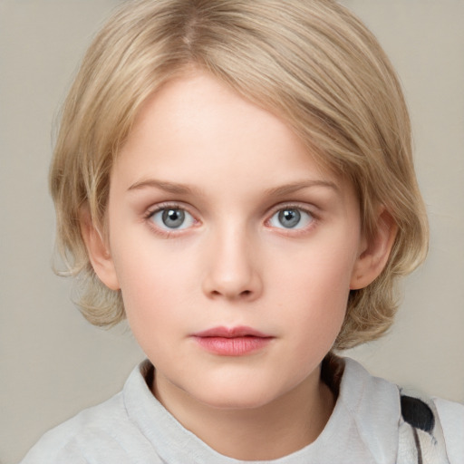 Neutral white child female with medium  brown hair and blue eyes