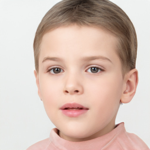 Neutral white child female with short  brown hair and brown eyes