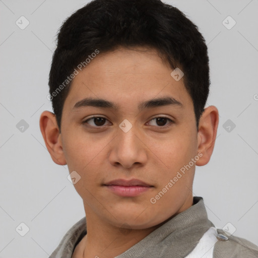 Neutral asian young-adult male with short  brown hair and brown eyes