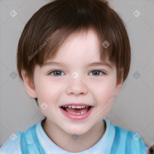 Joyful white child male with short  brown hair and brown eyes