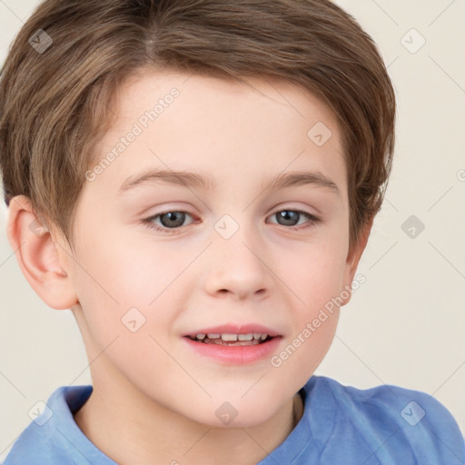 Joyful white child male with short  brown hair and brown eyes