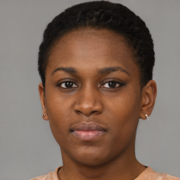 Neutral black young-adult female with short  brown hair and brown eyes