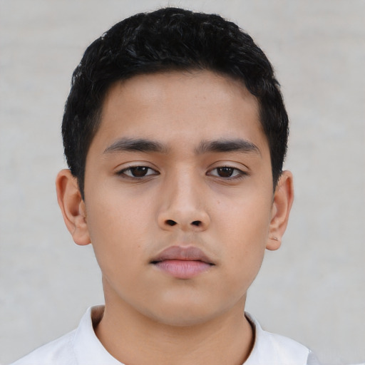 Neutral asian child male with short  black hair and brown eyes