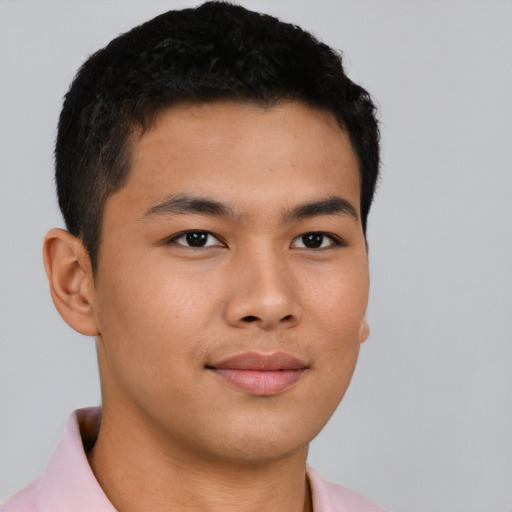 Neutral asian young-adult male with short  brown hair and brown eyes