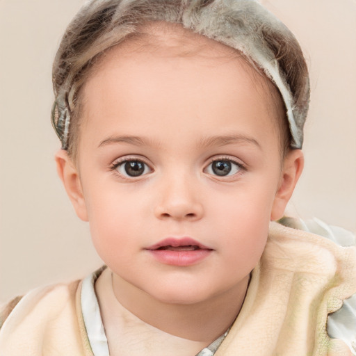 Neutral white child female with short  brown hair and blue eyes