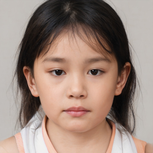 Neutral white child female with medium  brown hair and brown eyes