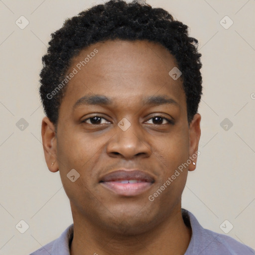 Neutral black young-adult male with short  brown hair and brown eyes