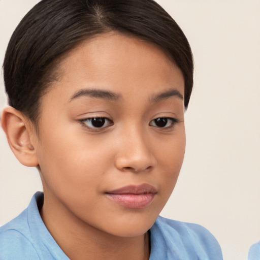 Neutral white child female with short  brown hair and brown eyes