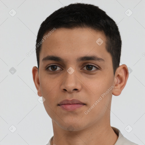 Neutral asian young-adult male with short  brown hair and brown eyes