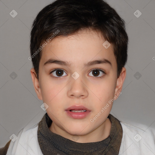 Neutral white child female with short  brown hair and brown eyes