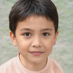 Joyful white child male with short  brown hair and brown eyes