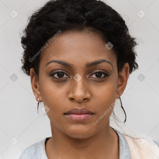 Neutral black young-adult female with short  brown hair and brown eyes