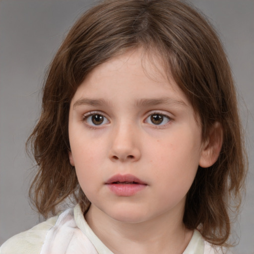 Neutral white child female with medium  brown hair and brown eyes