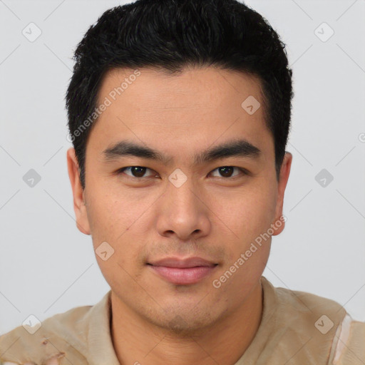 Neutral asian young-adult male with short  brown hair and brown eyes