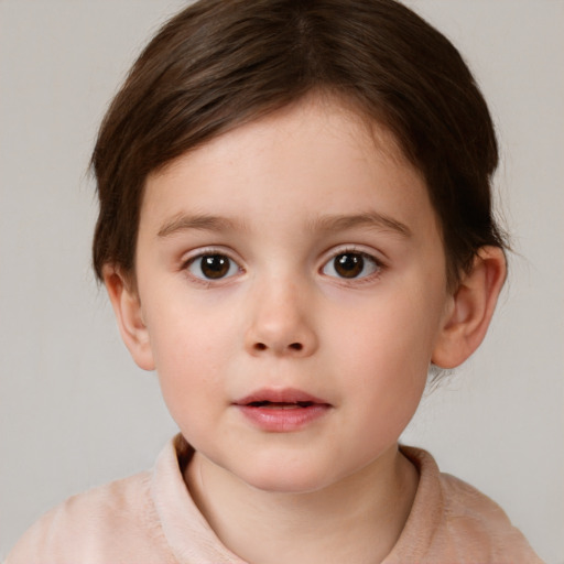 Neutral white child female with short  brown hair and brown eyes