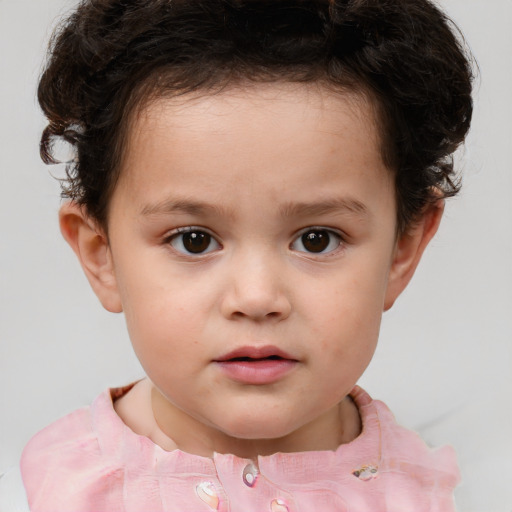 Neutral white child female with short  brown hair and brown eyes