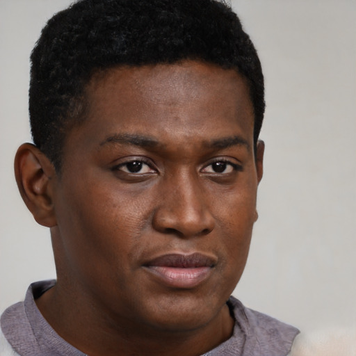 Neutral black young-adult male with short  brown hair and brown eyes