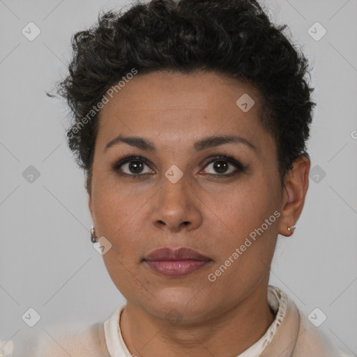 Neutral black young-adult female with short  brown hair and brown eyes