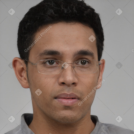 Neutral asian young-adult male with short  brown hair and brown eyes