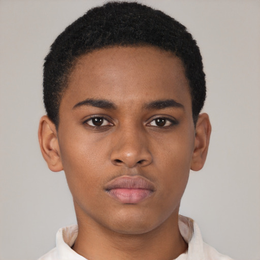 Neutral black young-adult female with short  brown hair and brown eyes