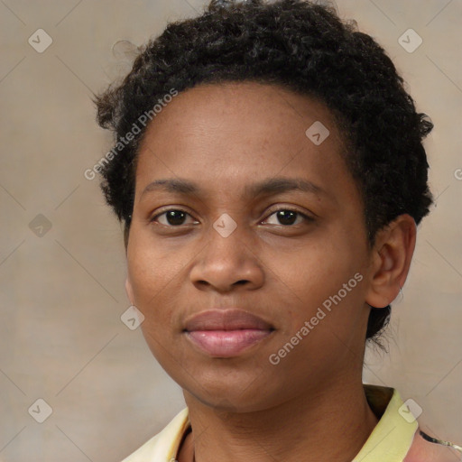 Neutral black young-adult female with short  brown hair and brown eyes