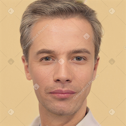 Neutral white adult male with short  brown hair and brown eyes