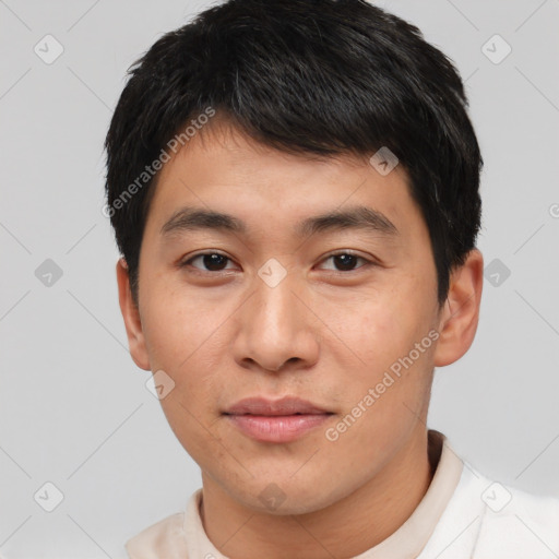 Neutral asian young-adult male with short  black hair and brown eyes