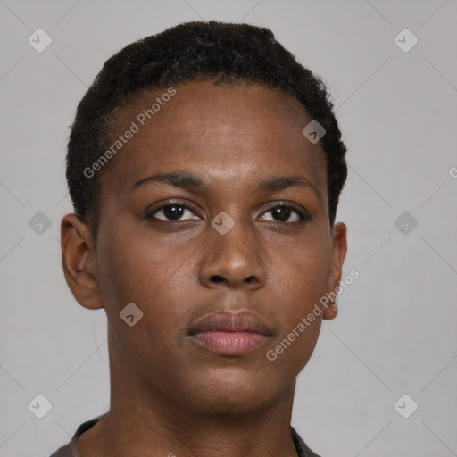 Neutral black young-adult female with short  brown hair and brown eyes