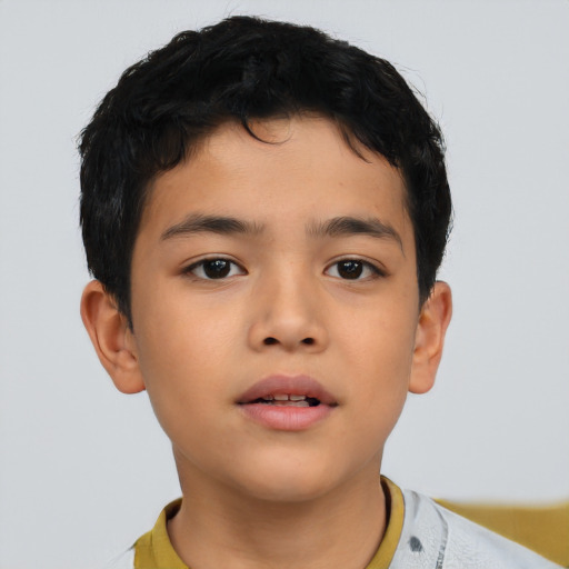 Neutral asian child male with short  brown hair and brown eyes
