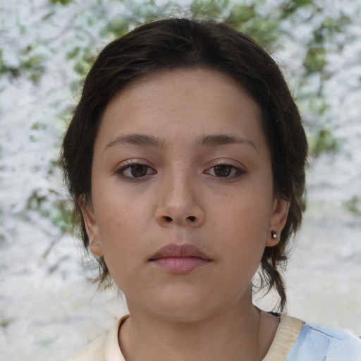 Neutral asian young-adult female with medium  brown hair and brown eyes