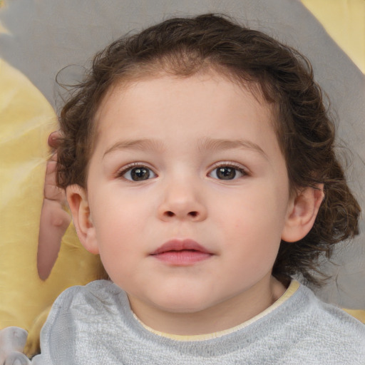 Neutral white child female with short  brown hair and brown eyes