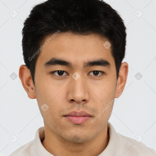 Neutral asian young-adult male with short  brown hair and brown eyes